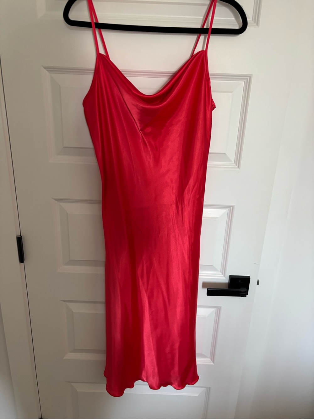 bebe Red Satin Cowl Slip Dress
